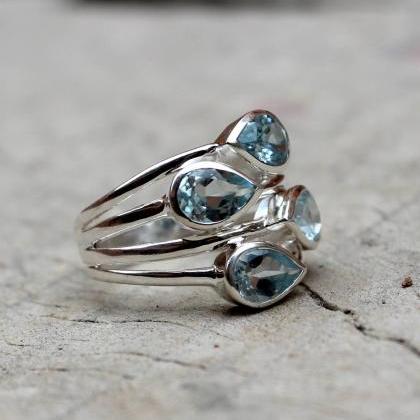 Cocktail Ring,blue Topaz Statement Ring,925 Solid..