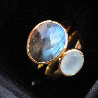 Labradorite Chalcedony Ring, Gold Plated Gemstone,..