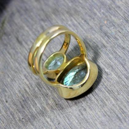 Labradorite Chalcedony Ring, Gold Plated Gemstone,..