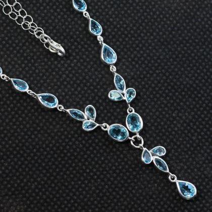 Sparkling Blue Topaz Necklace Earring Set,wedding..