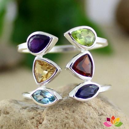 Gorgeous Real Gemstone Ring,925 Sterling Silver..