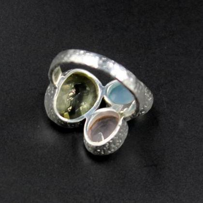 Vibrant Gemstone Ring,rose Quartz,chalcedony Ring..