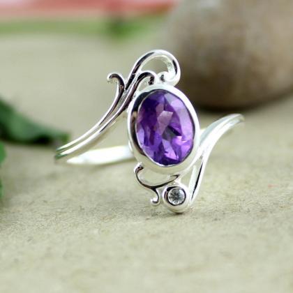 Amethyst Ring,token Of Appreciation,dainty Purple..