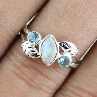 Charming Dainty Moonstone Blue Topaz Ring,gift For..