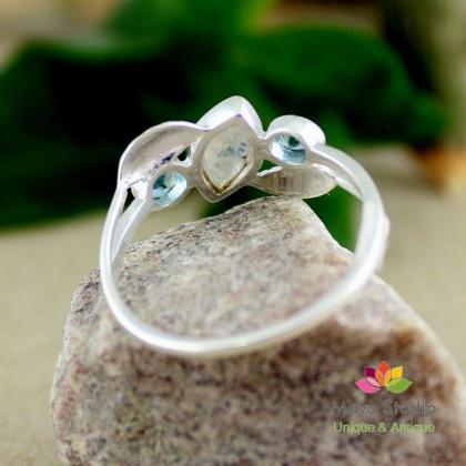 Charming Dainty Moonstone Blue Topaz Ring,gift For..