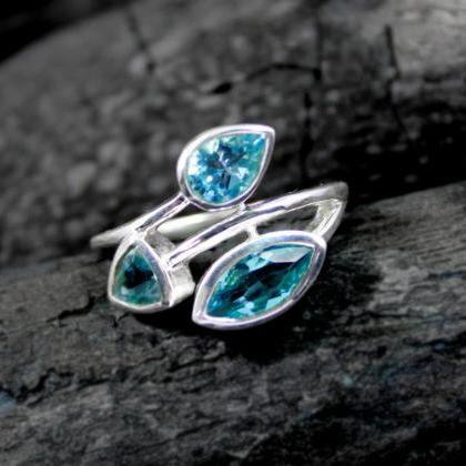 Stylish Genuine Gemstone Ring,amethyst,garnet,blue..