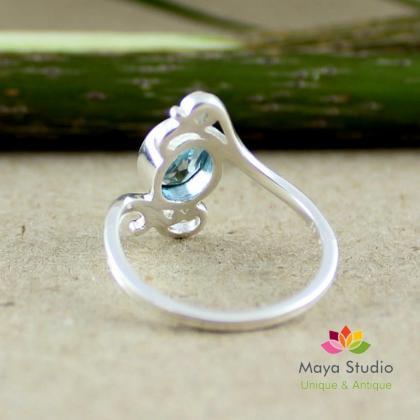 Funky Little Blue Topaz Ring,solid 925 Sterling..