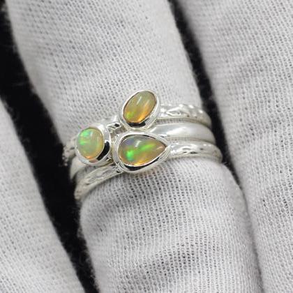Stacking Ring,real Ethiopian Opal Gemstone,solid..