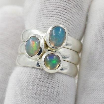 Ethiopian Opal Stacking Ring,solid 925 Sterling..