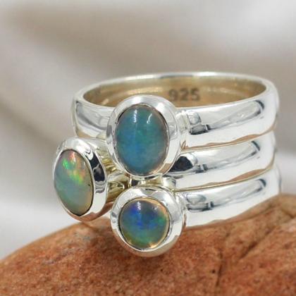 Ethiopian Opal Stacking Ring,solid 925 Sterling..