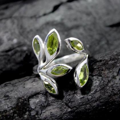 Magnificent Ring,leafy Claw Front Open Ring,green..