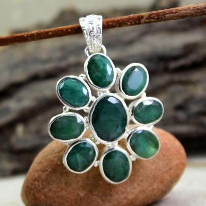 Real Emerald Pendant,solid 925 Sterling..