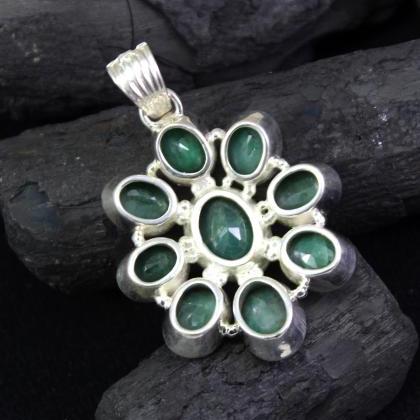 Real Emerald Pendant,solid 925 Sterling..