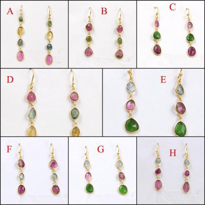 Multi Color Tourmaline Earring,solid 925 Sterling..