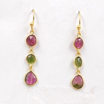 Multi Color Tourmaline Earring,solid 925 Sterling..