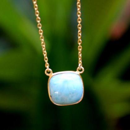 Natural Dominican Larimar Chain Necklace, Cushion..