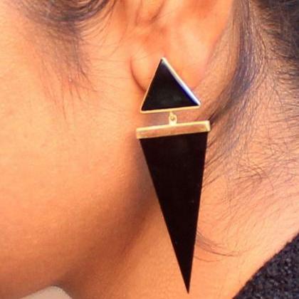 Long Trinagular Earring,black Onyx Post..