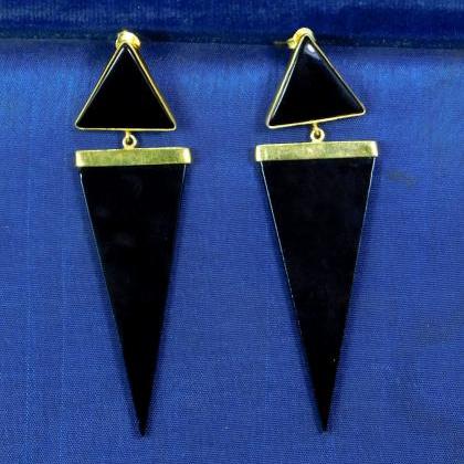 Long Trinagular Earring,black Onyx Post..