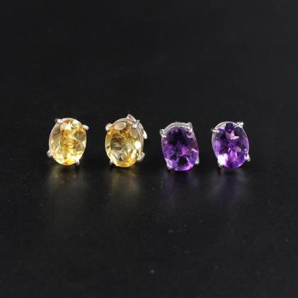 Faceted Citrine Oval Stud,office Wear Post..