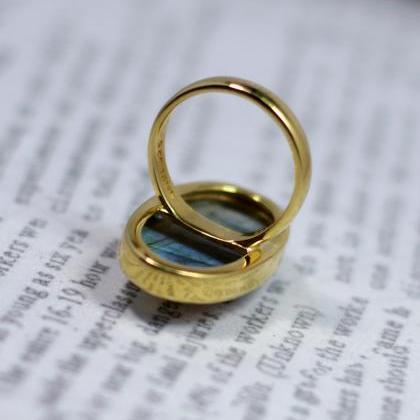 1 Micron Gold Plated Ring,fire Labradorite..