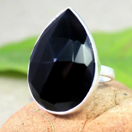 Black Onyx Cocktail Ring,genuine Gemstone Jewelry,..
