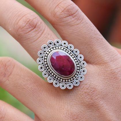 Ornate Vintage Sapphire Ring,925 Sterling Silver..