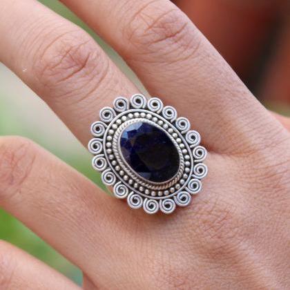Ornate Vintage Sapphire Ring,925 Sterling Silver..