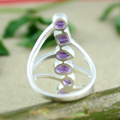 Amethyst Silver Ring,purple Gemstone Ring,925..