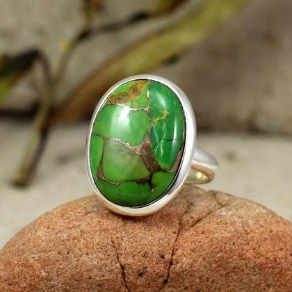 Green Handmade Copper Turquoise Ring Real Gemstone..