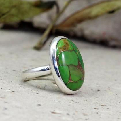 Green Handmade Copper Turquoise Ring Real Gemstone..