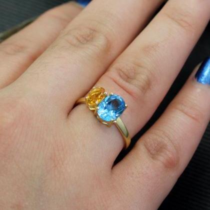 London Blue Topaz Ring,engagement Ring,swiss Blue..