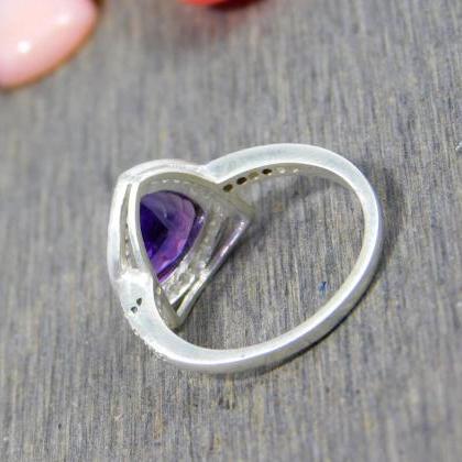 Amethyst Cz Accented Ring,solid 925 Sterling..
