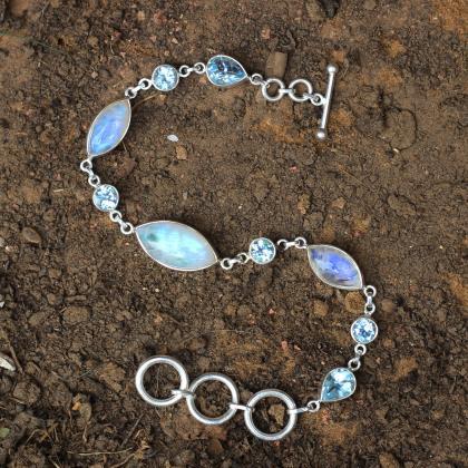 Gorgeous Moonstone Blue Topaz Bracelet,925..