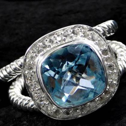 Brilliant Sparkling Ring,blue Topaz Cz Halo Ring..