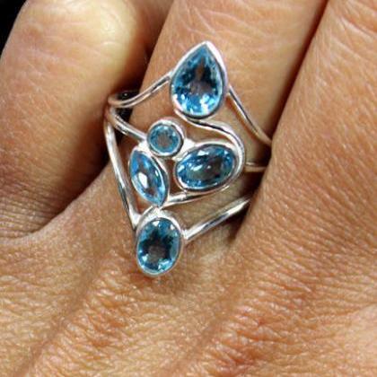 Peridot Silver Ring Blue Topaz Garnet Ring..