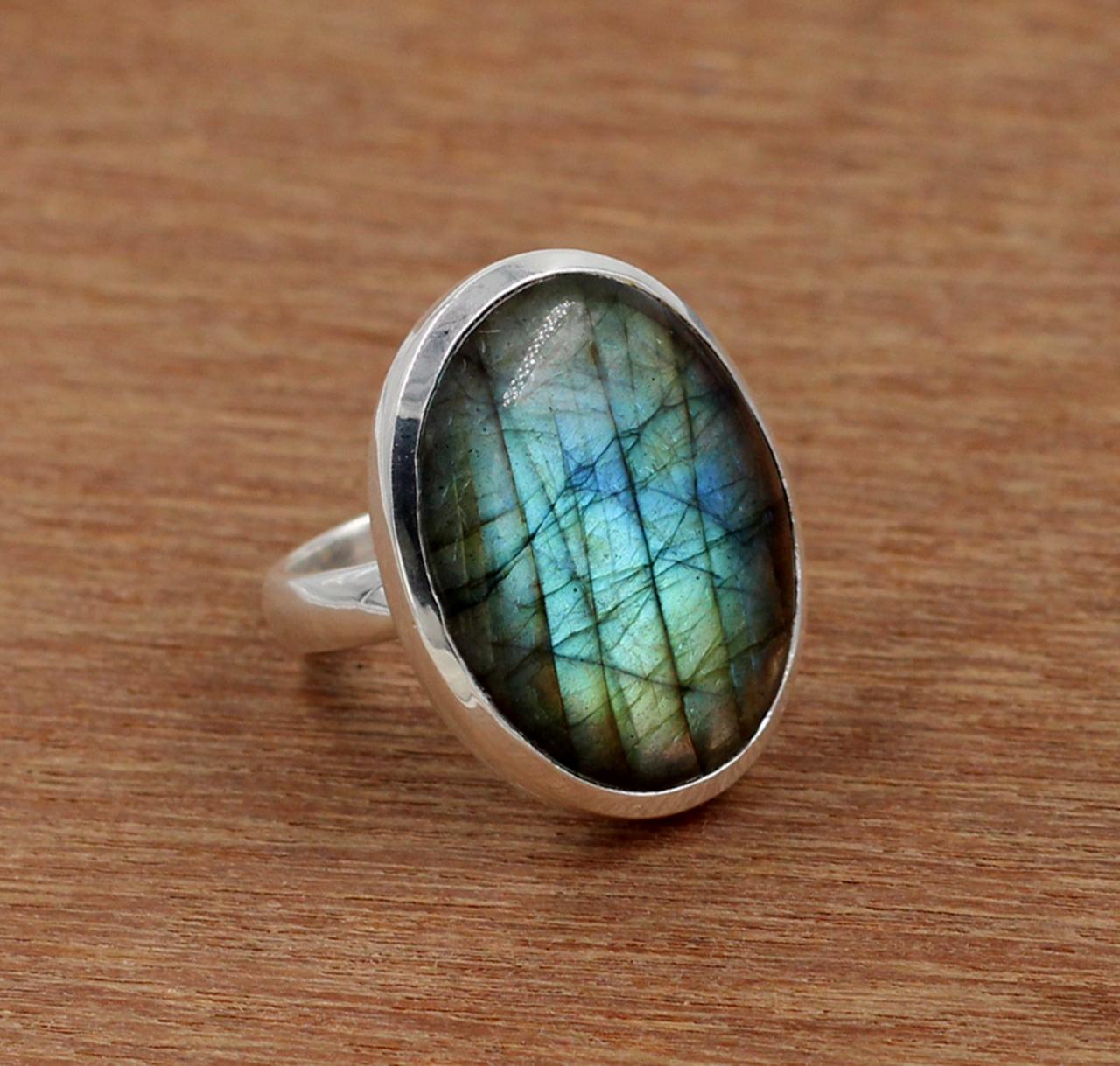 Chunky Handmade Ring,brilliant Fire Labradorite,solid 925 Sterling Silver Jewelry,cocktail Party Ring,bold Statement Ring,adjustable Ring
