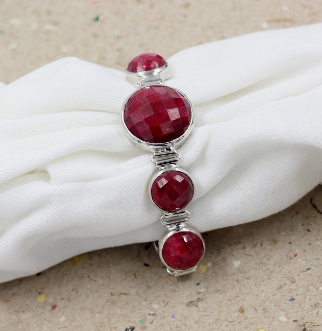 Gorgeous Party Bracelet,red Ruby Cocktail Jewelry,solid 925 Sterling Silver Handmade Jewelry,anniversary Gift,christmas Gift,wedding Jewelry