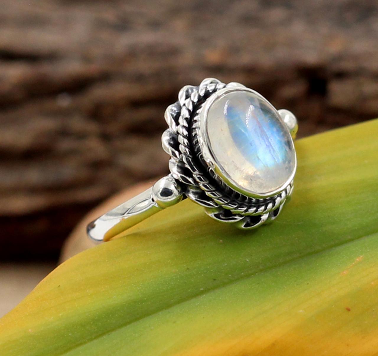 Natural Moonstone Handmade Oxidized Ring Solid 925 Sterling Silver Gemstone Jewelry,engagement Rings,gifts For Women