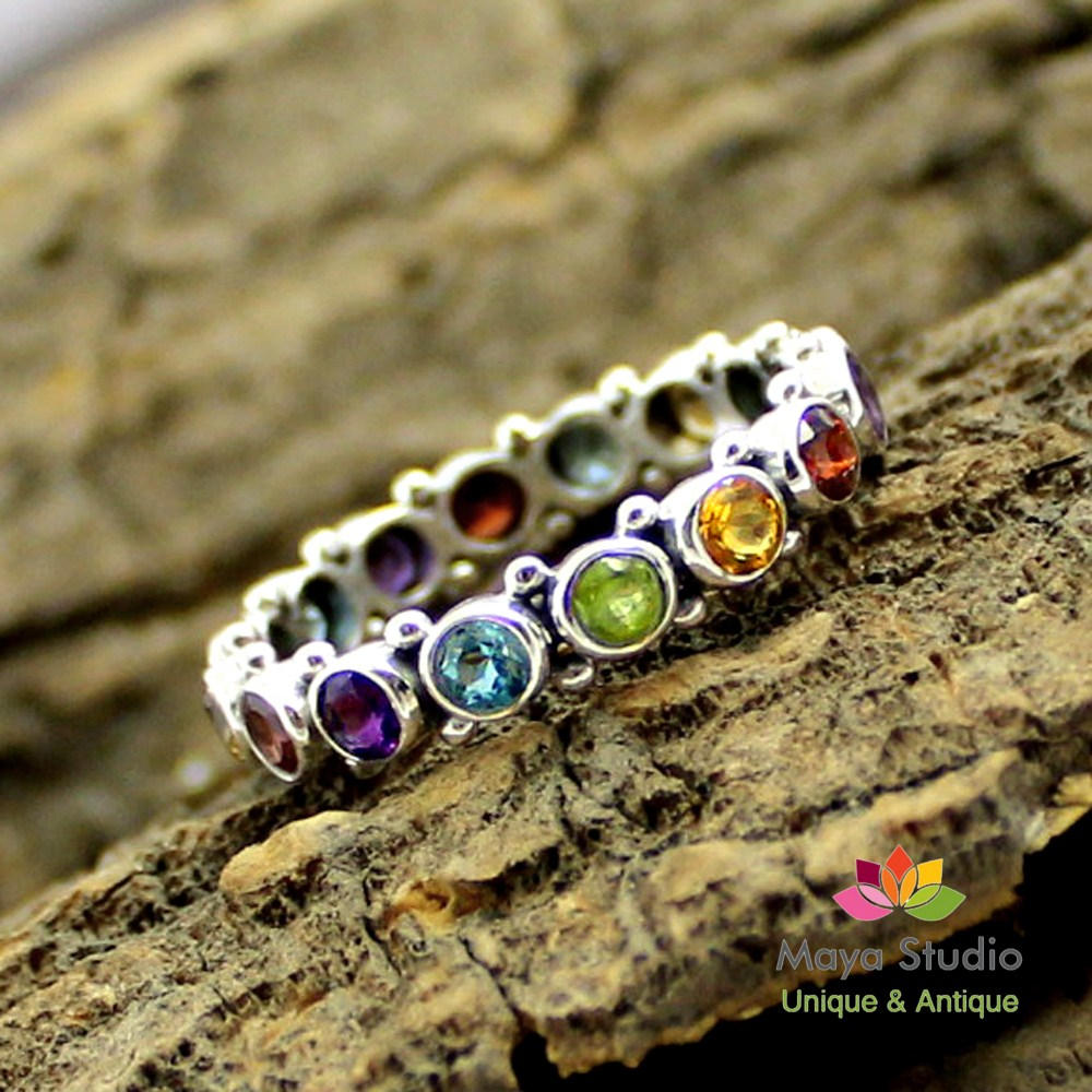 Eternity Band,chakra Gemstone,infinity Ring,wedding Jewelry,engagement Ring,anniversary Gift,solid Sterling 925 Silver Jewelry,unisex Ring