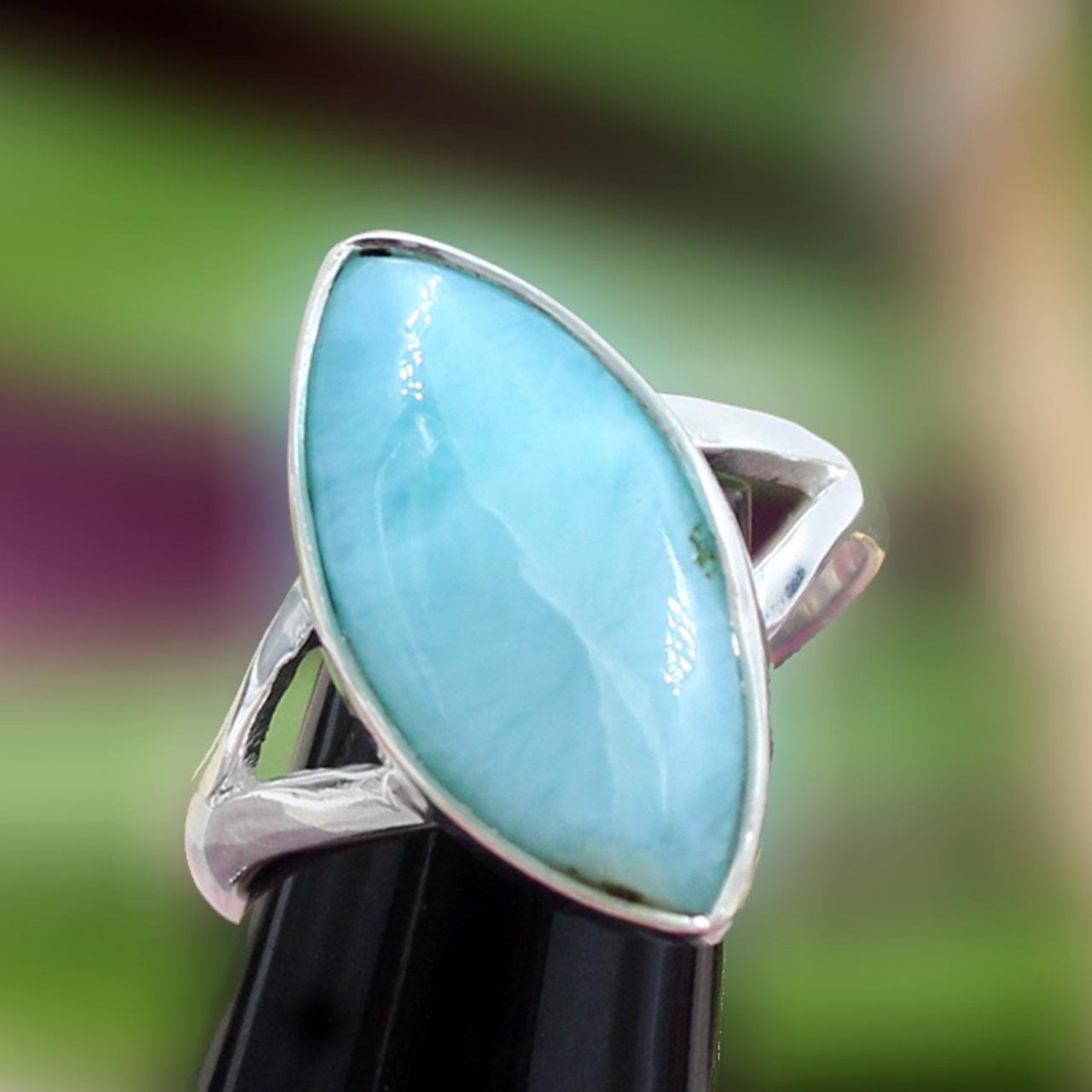 Elegant Larimar Ring,natural Dominican Larimar,solid 925 Sterling Silver Gemstone Jewelry,anniversary Gift,promise Ring,mom's Year Gift
