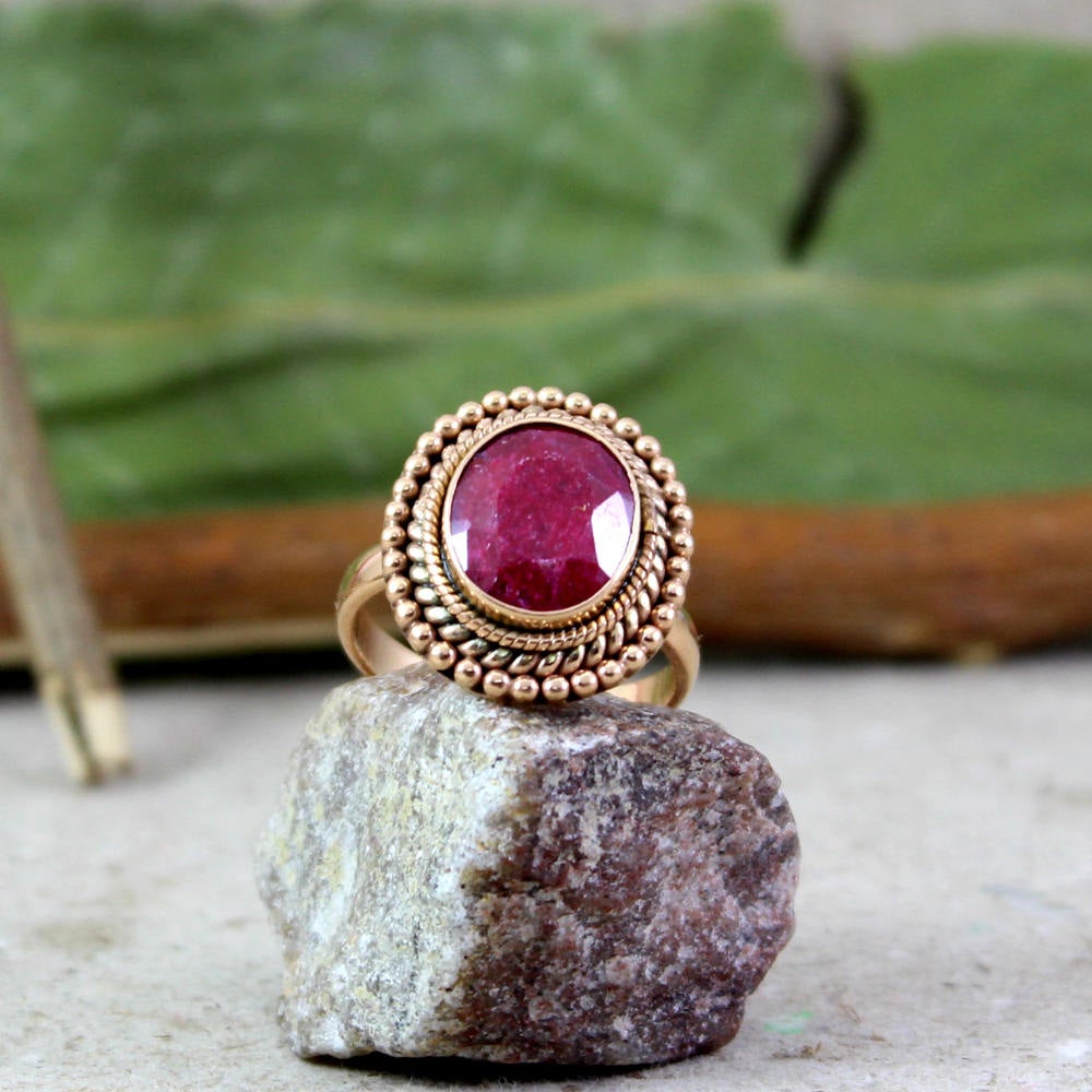Ornate Ruby Ring,rose Gold Plated 925 Sterling Silver Ring,indian Traditional Handwork Jewelry,mom's Birthday Gift,anniversary Ring