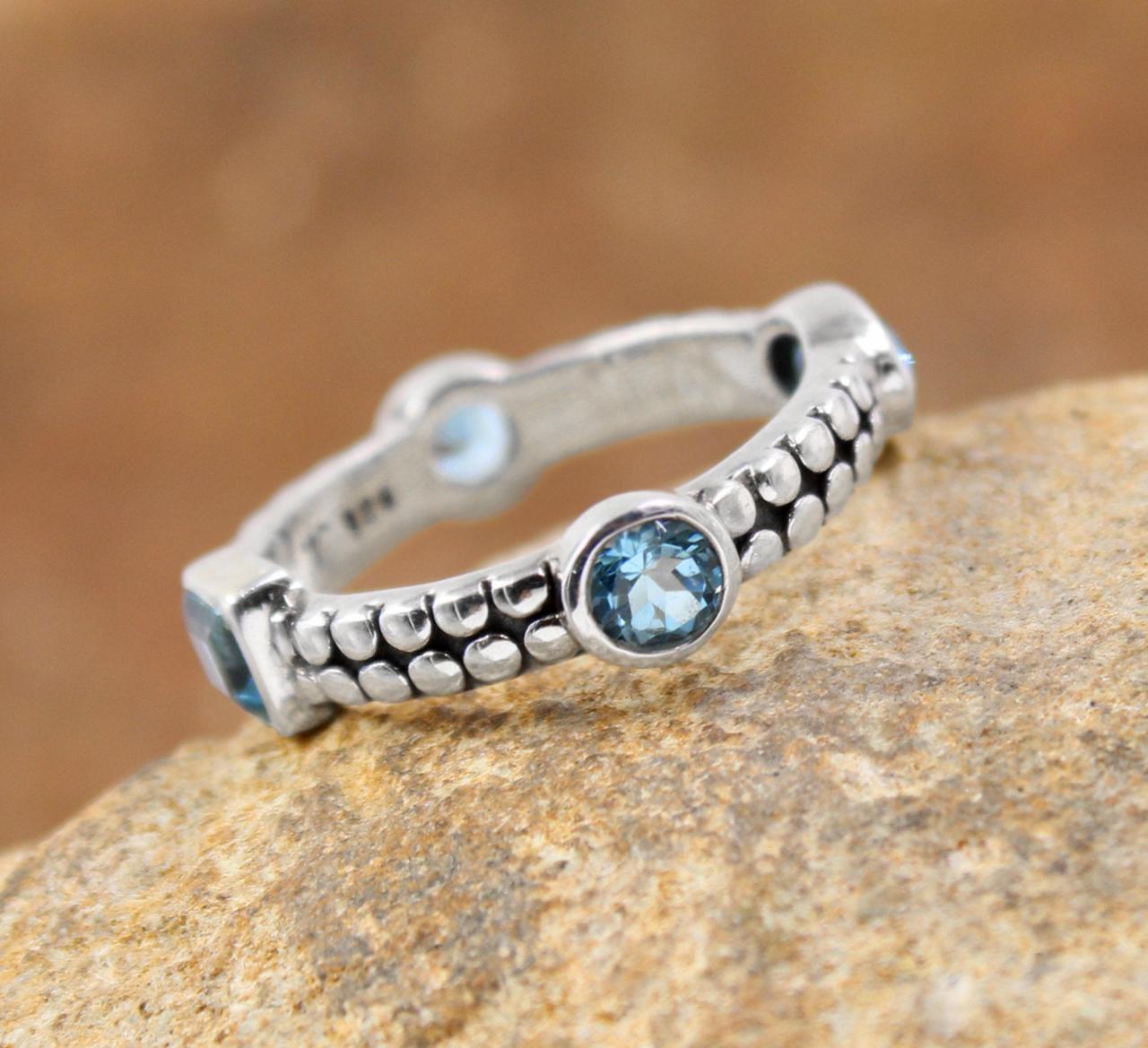 Blue Topaz Eternity Band ,solid 925 Sterling Silver Oxidized Jewelry,promise Ring,anniversary Ring Band,wedding Jewelry,bridal Shower Ring