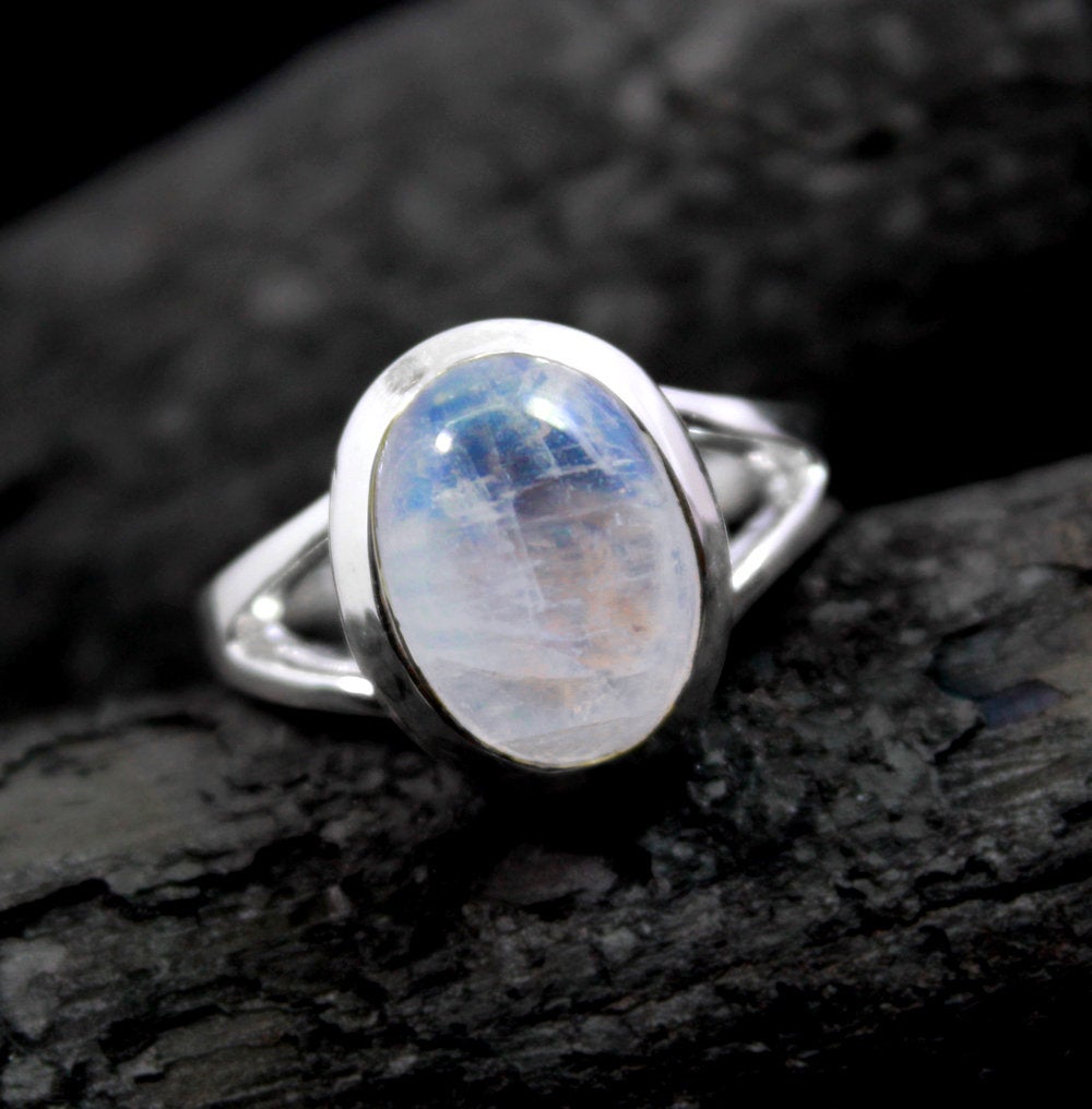 Prismatic Moonstone Ring,solid 925 Sterling Silver Gemstone Jewelry,anniversary Ring,bridal Shower Gift,feminine Valentine Ring,elegant Ring