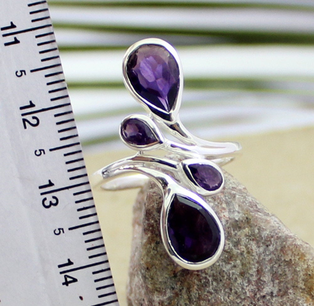 Violet Tanzanite Faceted 925 Sterling Silver Ring, Handcrafted Jewelry,  Wedding Anniversary Gift