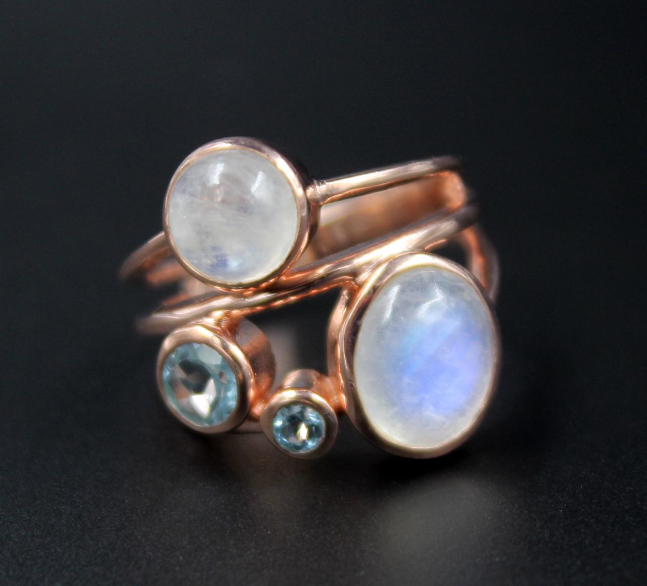 Rainbow Moonstone Ring, Blue Topaz Ring, Multi Gemstone Ring, Handmade Designer Ring,womens Ring, Promise Ring, Wedding Band, Christmas Ring