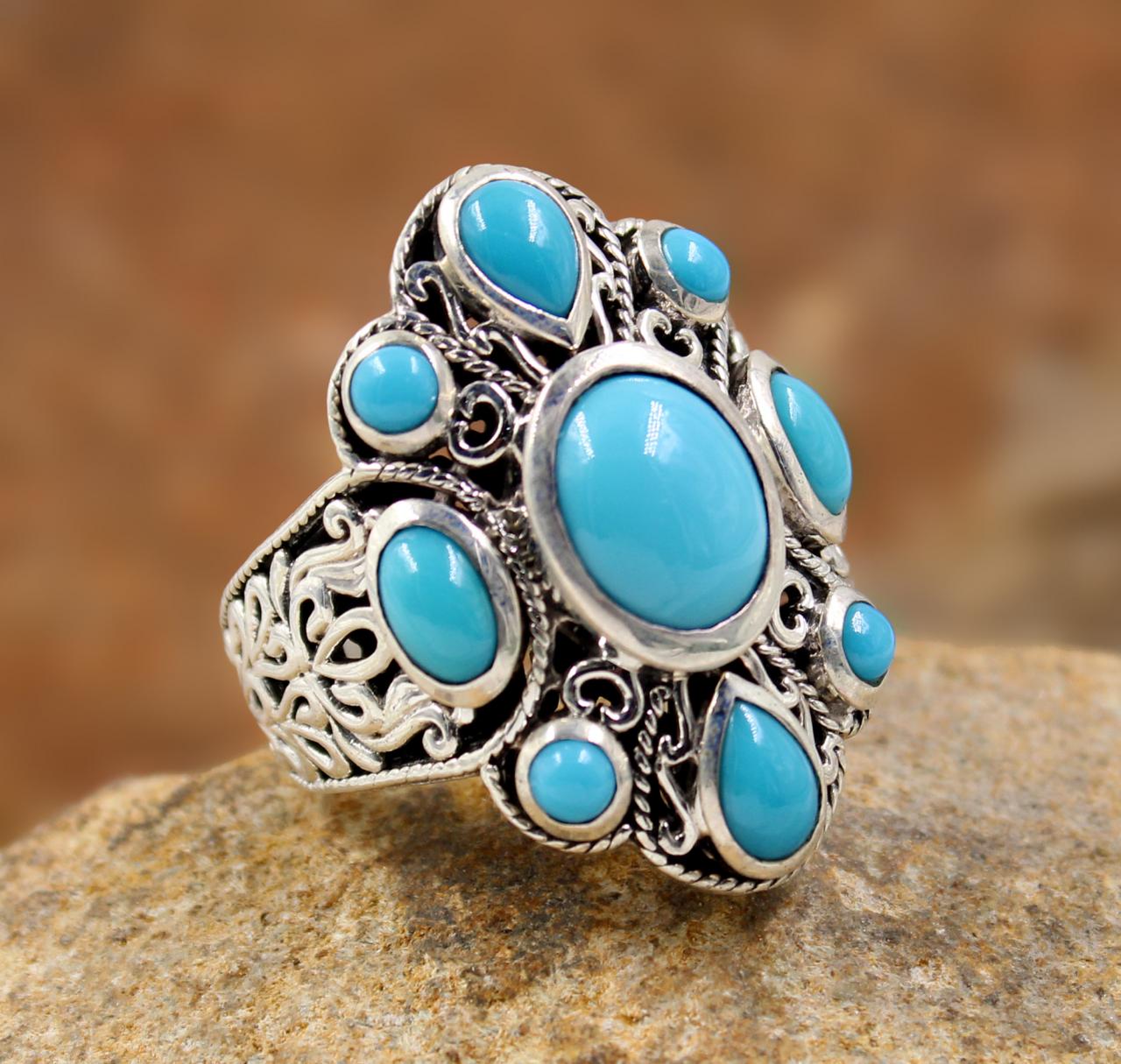 Exclusive Sleeping Beauty Turquoise Ring,oxidized 925 Sterling Silver Bali Ring,valentine Gift,ornate Ring, Mr1245