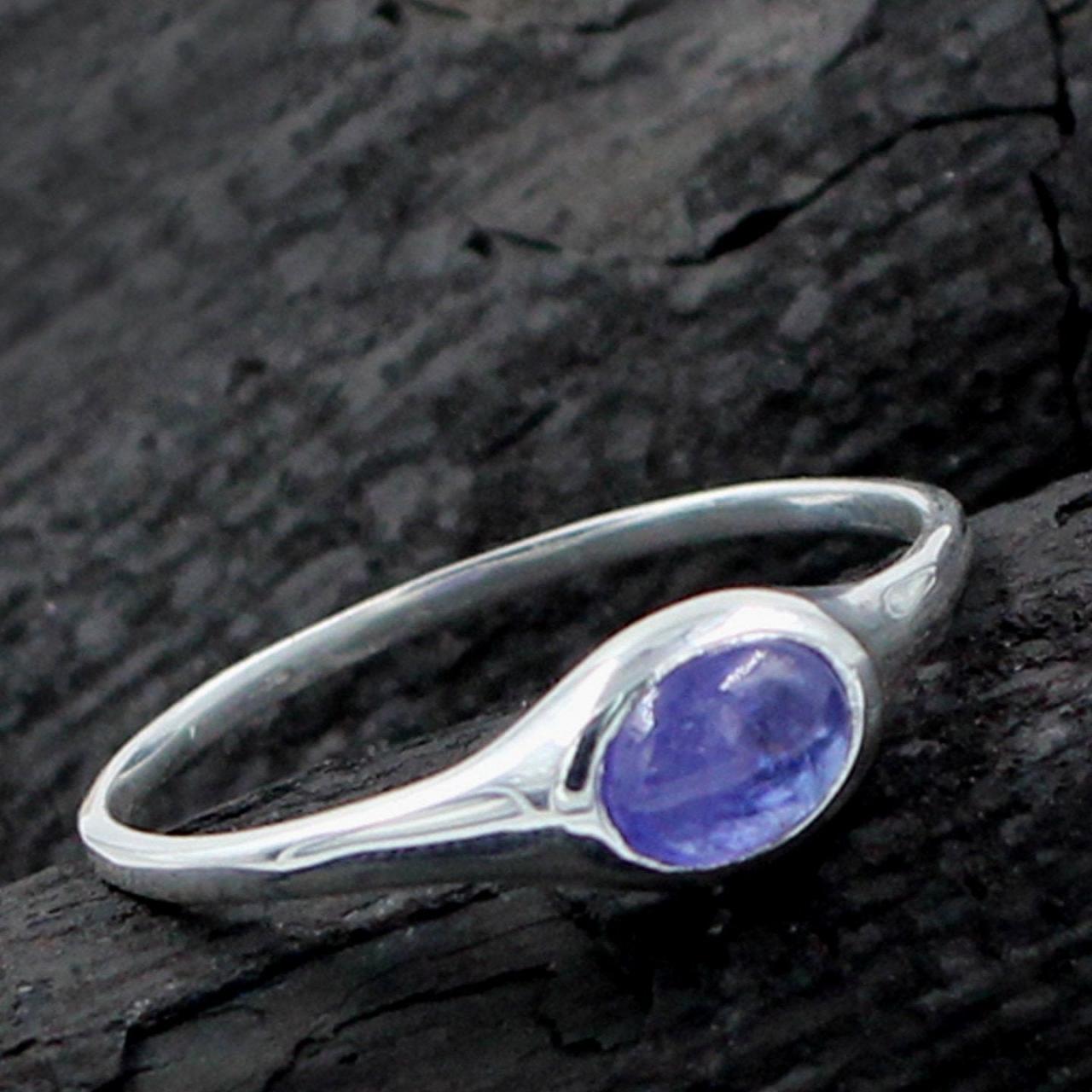 Tantalizing Tanzanite Ring,natural Gemstone Cabochon,solid 925 Sterling Silver Jewelry,anniversary Stacking Ring,solitaire Engagement Ring,
