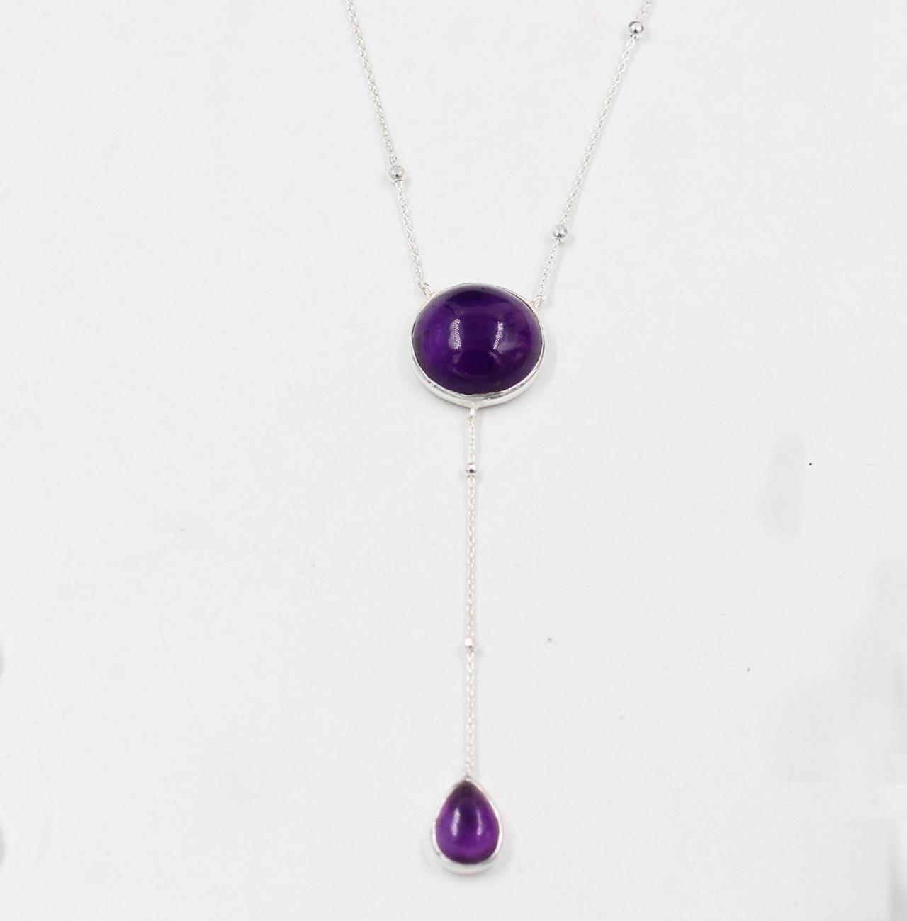 Vibrant Purple Amethyst Lariat Necklace,solid 925 Sterling Silver Jewelry,christmas Gift For Mom,anniversary Gift,bridal Shower Party Wear,
