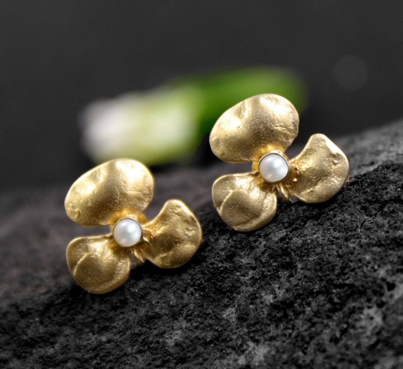 Beautiful Stud Post Flower Earring Of Solid 925 Sterling Silver Gold Plated Birthday Gift For Daughter,anniversary Gift,formal Wear Earring