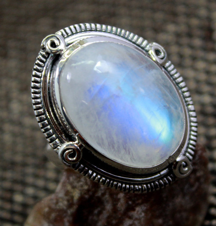 Gorgeous Vintage Moonstone Ring,925 Sterling Silver Jewelry,15x20 Mm Cabochon,anniversary Gift,promise Ring,wedding Jewelry,ring For Mother